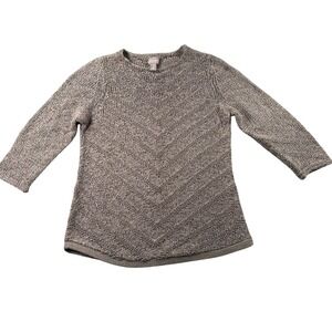 Chicos Sweater Womens 0 SMALL Taupe Pullover 3/4 Sleeve Stretchy Casual Neutral